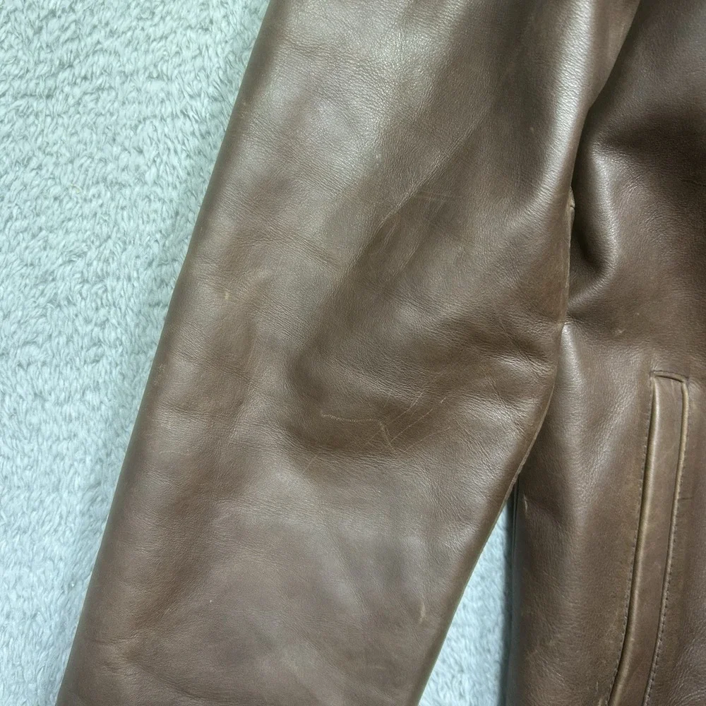 Vintage JHANE BARNES Bomber Jacket Men's 38 Brown Full Zip Lined Moto *SCRATCHES